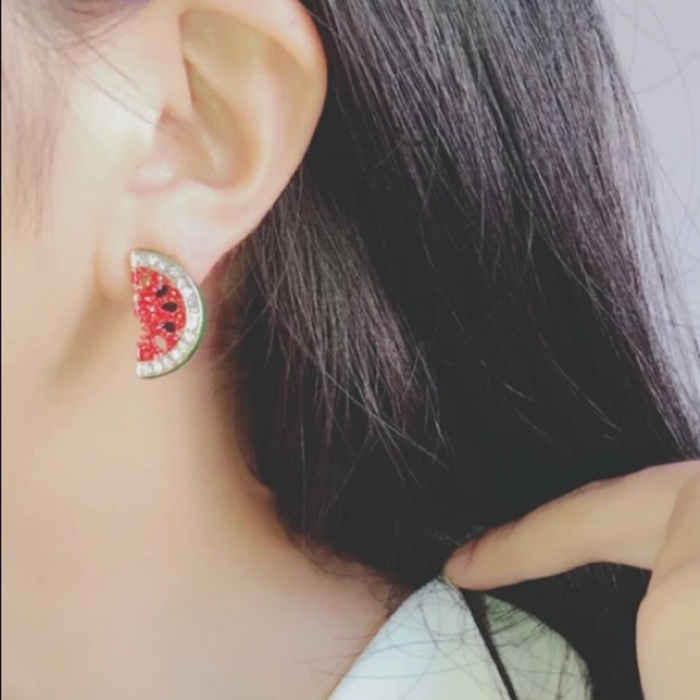 Rhinestone Watermelon 🍉 Stud Earrings - Picture 3 of 4
